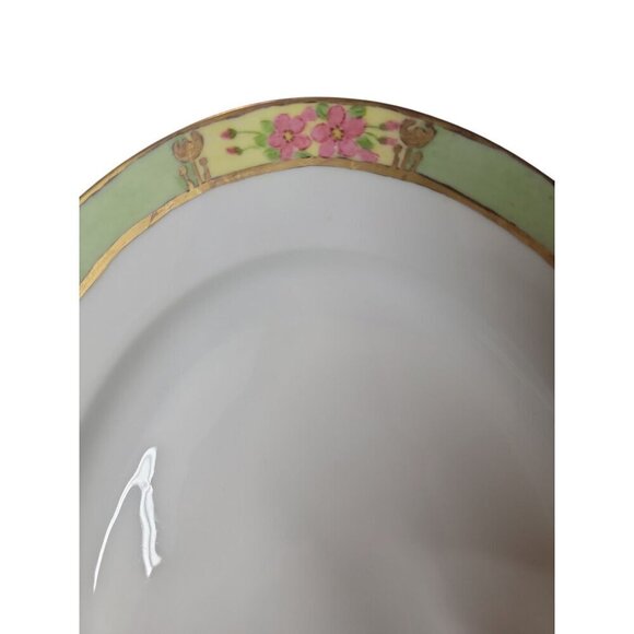 ZS Co Bavaria Large Oval Platter Gold Trim Hand Painted Green Pink Yellow Floral - Picture 5 of 14